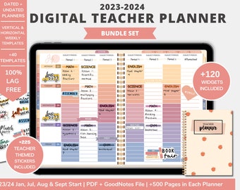 2023-2024 Digital Teacher Planner Bundle for GoodNotes | Jan, Jul, Aug and Sep Start | Dated + Undated Incl. | Digital Stickers | Widgets