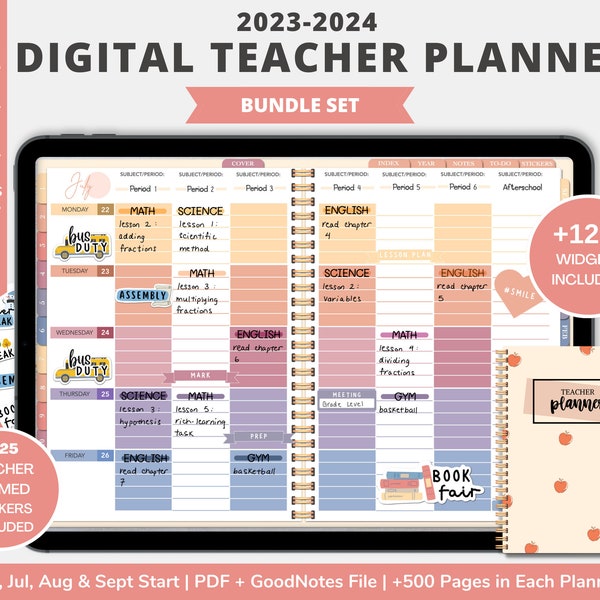 2023-2024 Digital Teacher Planner Bundle for GoodNotes | Jan, Jul, Aug and Sep Start | Dated + Undated Incl. | Digital Stickers | Widgets