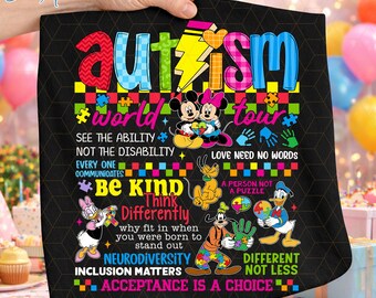 Autism Mickey and Friends PNG, Autism Awareness Cartoon Png, Autism Kids Vacation Shirt, Colorful Autism Puzzle Digital, Support Autism Png