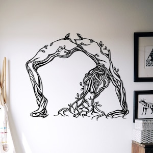 Tree Woman Bridge Metal Wall Decor, Metal Tree Decor, Tree of Life Decor, Living Room Decoration,Branches Woman Decor, Minimalist Line Art