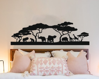 Safari Animals Metal Wall Decor, African Tree and Animals, Elephant Decor, Graffee Decor, Savannah Animal Art, Metal Art, Living Room Decor