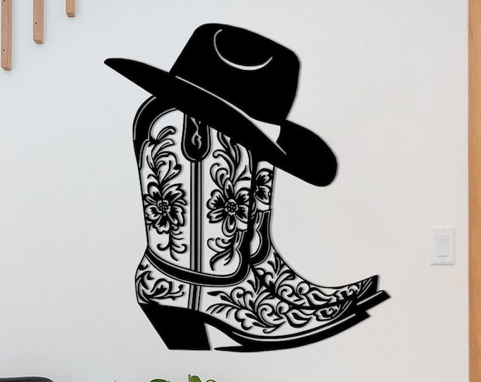 Cowgirl Boots and Hat Metal Wall Art, Cowboy Home Decor, Cowboy Hat, Cowboy Boots, Cowboy Birthday/Christmas Gift, Western Cowgirl, Cowgirl