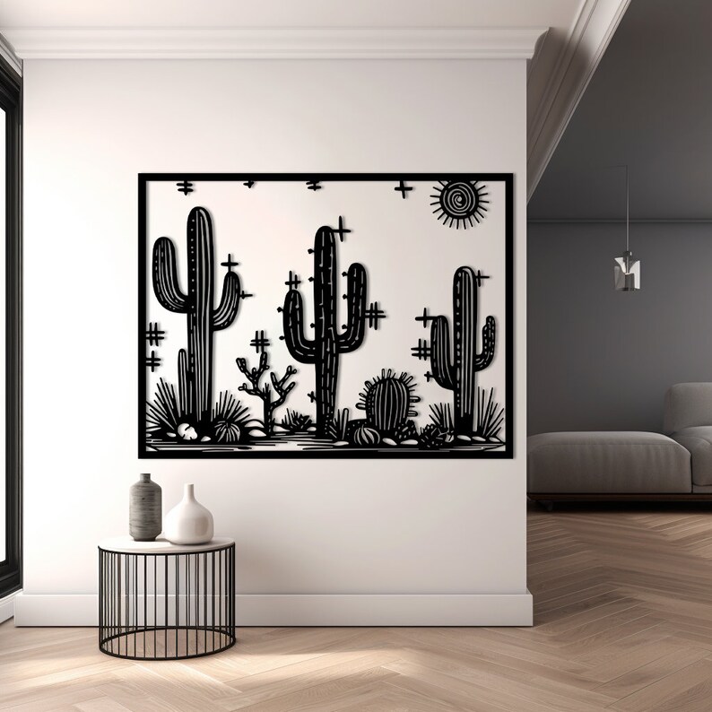 Cactus 2 Metal Wall Decor, Western Metal Cactus Wall Art, Large Metal