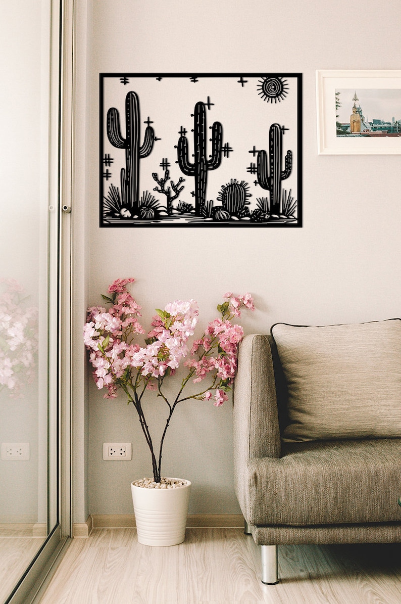 Cactus 2 Metal Wall Decor, Western Metal Cactus Wall Art, Large Metal