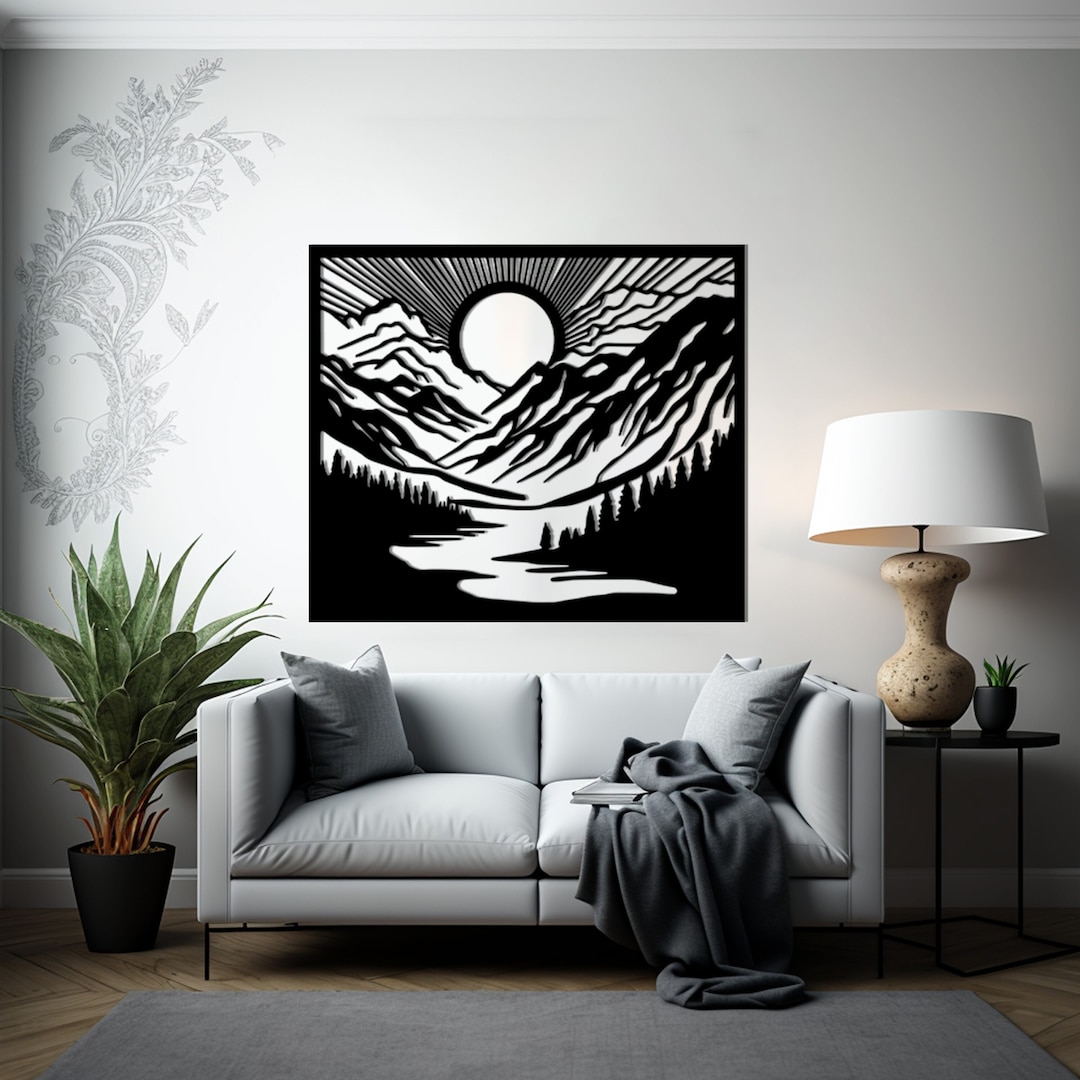 Sunset Metal Wall Art, Large Mountain Wall Art, Forest Metal Wall Art ...