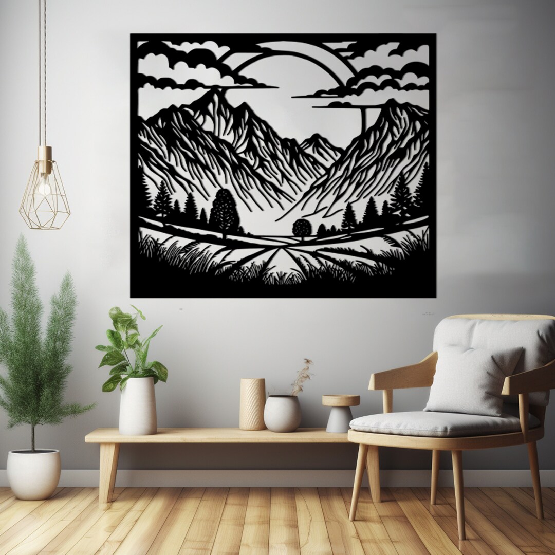 Mountain Metal Wall Art, Large Mountain Wall Art, Forest Metal Wall Art ...