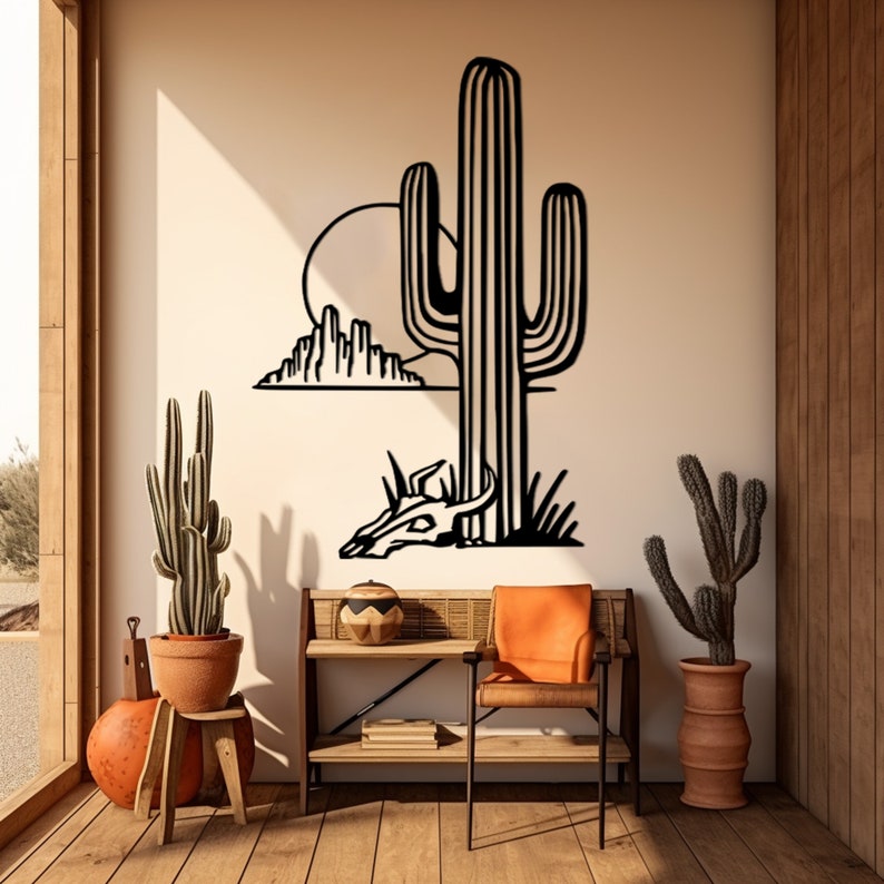 Cactus 3 Metal Wall Decor, Western Metal Cactus Wall Art, Large Metal