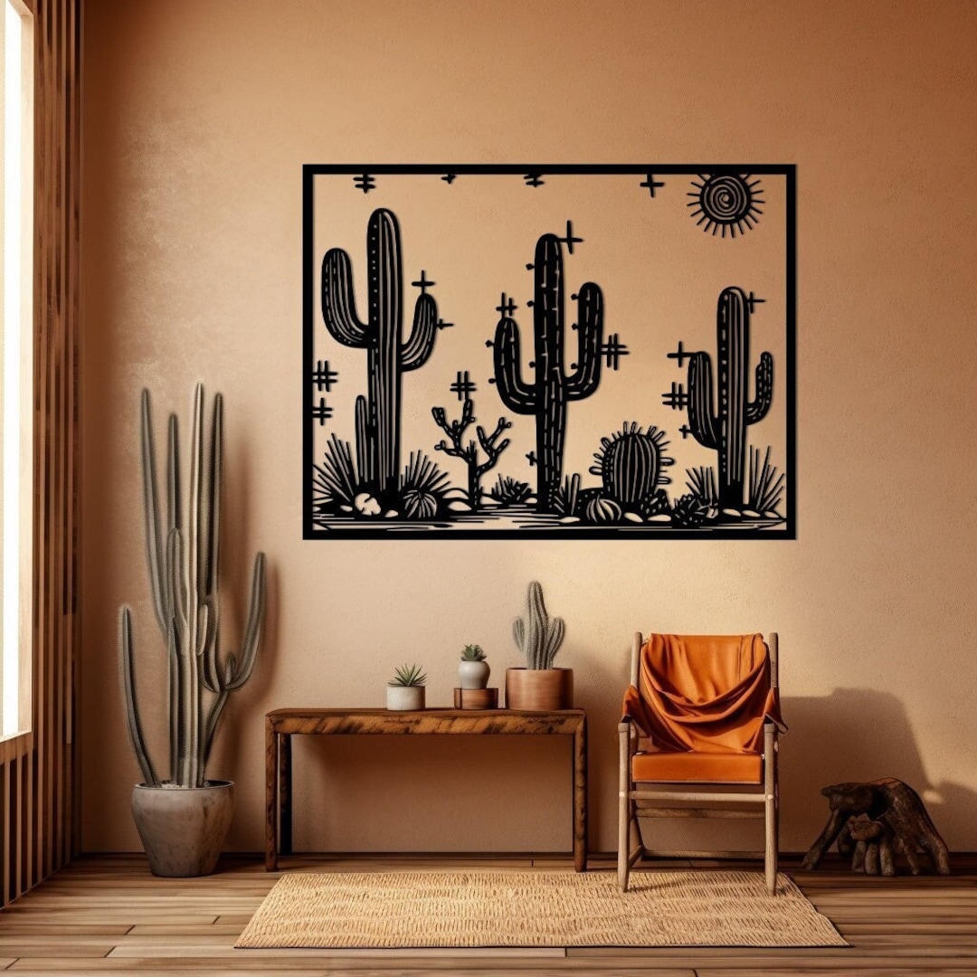 Cactus 2 Metal Wall Decor, Western Metal Cactus Wall Art, Large Metal