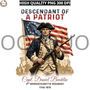 Camiseta personalizada del 4 de julio "Orgulloso patriota descendiente" PNG, regalo personalizado para antepasados, regalo de herencia DAR SAR, nombre, fechas, ejército, camiseta de historia familiar PNG