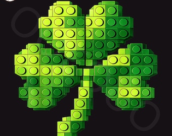 St Patrick's Day Kleeblatt PNG, Legostein-Klee-Design, Irish Luck 4 Kleeblatt, grüne Shamrock Sublimation, digitaler Download druckbar