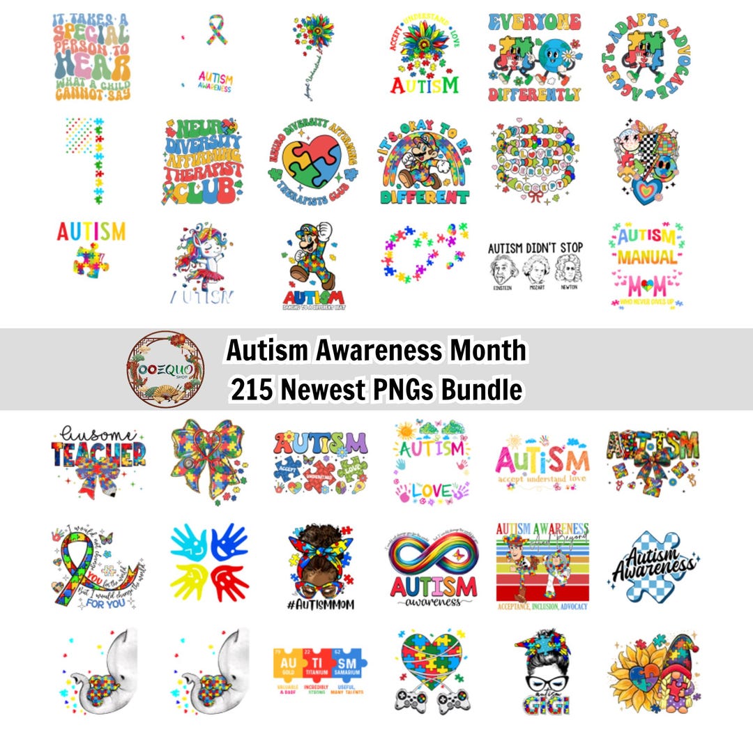 200++ Autism Awareness Month PNG Bundle,puzzle Ribbon Neurodiversity ...