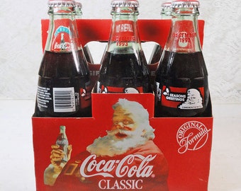 Vintage 1993 Set of 6 Seasons Greetings Commemorative Full Coca Cola Coke Bottles in Original Carton