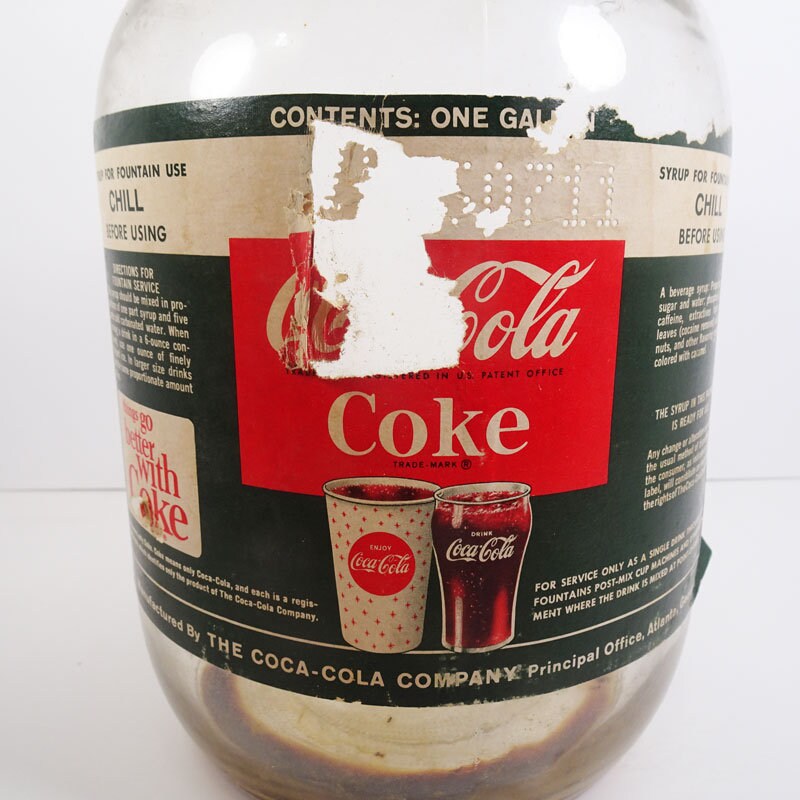 Vintage Coca Cola Coke Fountain Syrup Empty One Gallon Glass Thumb Handle  Jug With Paper Label 4 