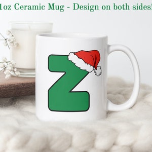 Caneca com letra 'Z' de Natal, caneca com a primeira inicial, caneca com letra, caneca de café com monograma, caneca com chapéu de Papai Noel, presentes com menos de 30 anos, caneca de presente de Natal especializada