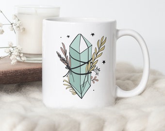Tasse d'art botanique en cristal, tasse à café en céramique, tasse à café gemme, tasse à café unique, cadeaux pour les moins de 30 ans, cadeau pour elle, tasse sorcière, tasse Cottagecore
