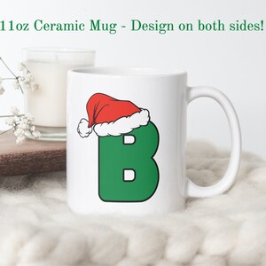 Caneca com letra 'B' de Natal, caneca com a primeira inicial, caneca com letra, caneca de café com monograma, caneca com chapéu de Papai Noel, presentes abaixo de 30, caneca de presente de Natal especializada