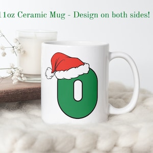 Caneca com letra 'O' de Natal, caneca com a primeira inicial, caneca com letra, caneca de café com monograma, caneca com chapéu de Papai Noel, presentes abaixo de 30, caneca de presente de Natal especializada