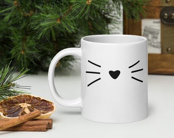 20oz Large Kitty Cat Face Ceramic Coffee Mug, Cute Cat Lover Mug, Heart Nose Coffee Mug, Large Coffee Mug For Her, Free Shipping