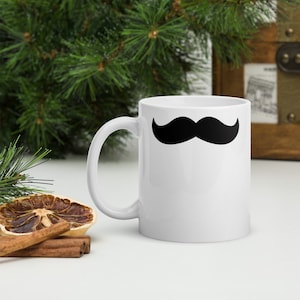 Moustache Mug, Funny Coffee Mug, Gift For Men, Present For Dad, White Glossy Ceramic Mug, Free Shipping
