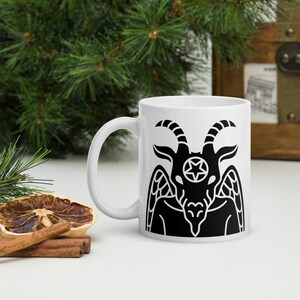 Devil Mug, Satan Coffee Mug, White Glossy Mug with Black Satanic Design, Gift For Him, Husband Coffee Mug, Free Shipping