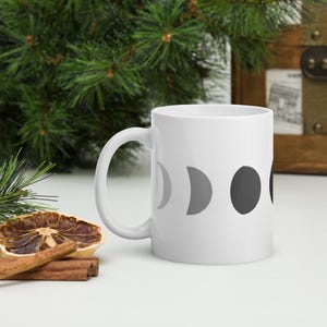 Phases of the moon mug, Moon mug, coffee mug, minimalist mug, crescent moon mug, white glossy mug, coffee lover gift, moon lover, cute mug