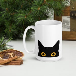 Black Cat Face Coffee Mug: 15oz Ceramic Cat Lover Gift