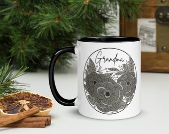 Grandma Mug, Unique Gift For Grandma, Present For Mom, Grandma Tea Cup, Flower Mug For Grandma, Black Coffee Mug For Grandma, Mother's Day