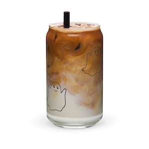 Ghost Glass Cold Cup, Can-shaped Glass With Ghost Pattern, Cold Brew Cup, Iced-Coffee Mug, October Vibe Halloween Cup