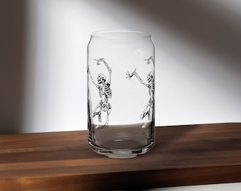 Dancing Skeleton, Can-shaped glass, Halloween Cup, Coffee Cold Cup, Spooky Funny Skeltons Glass, Witchy Gift