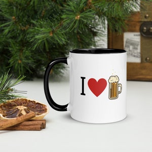 I Love Beer Mug, I Heart Beer Mug, Funny Coffee Mug, Ceramic Coffee Mug, Black Mug, Adult Humour Gift Mug, Free Shipping