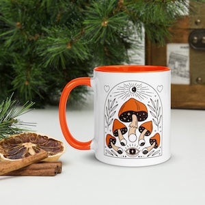 Taza de hongos, taza de café con hongos, taza de hongos de cerámica, decoración del hogar con hongos estilo tarot, taza con hongos mágicos, taza Cottage Core, regalo para ella