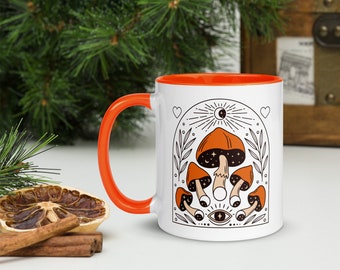 Mushroom Mug, Mushroom Coffee Mug, Ceramic Mushroom Mug, Tarot Style Mushroom Home Decor, Magic Mushroom Mug, Cottage Core Mug, Gift for her