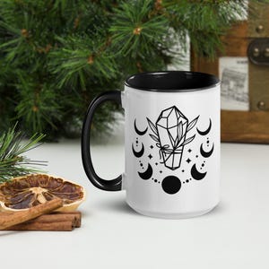 Phases Of The Moon Coffee Mug, Crystal Lover Mug, Cottage Core Gift Mug, 15oz Large Mug With Black Inside, Free Shipping