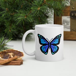 Blue Monarch Butterfly Mug, Beautiful Coffee Mug, Birthday mug, Gift for her, Girlfriend gift, Gift for mom, Gift for wife, Friend gift