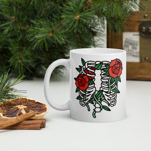 Rib Tattoo Mug, Traditional Tattoo Art Mug, Coffee Mug for Tattoo Lovers, Gifts for Her, Free Shipping, Gifts under 30
