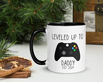 Leveled Up To Daddy Est 2024 Mug, New Dad Coffee Mug, Baby Announcement Gift Mug