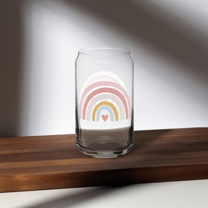 Can-shaped Glass With Rainbow Design, 16oz Glass Cold Cup, Iced Coffee Lover Gift, Free Shipping