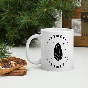 Crystal mug, Cottagecore Coffee Mug, Moon phases mug, tea mug, Spiritual mug, White glossy ceramic mug, coffee lover gift, mug gift, trend
