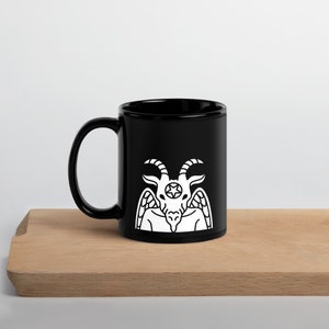 Satanic Black Glossy Mug With White Devil Design, Satan Coffee Mug, Satanic Design, Gift For Him, Free Shipping