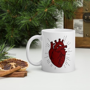 Anatomical Heart Coffee Mug, Heart Coffee Mug, Double-sided Design, Ceramic glossy mug, Tea mug, Unique Gift