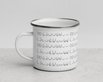 Boobie Coffee mug, boob gift mug, Enamel mug, gift for her, Feminist Mug, Body Positivity Mug, Feminist Gift Coffee Mug, Funny Camping Mug