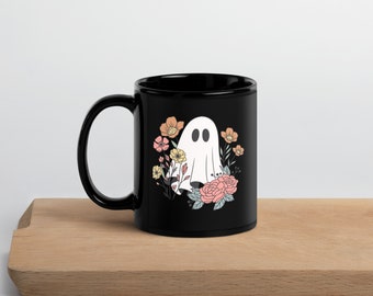 Bouquet Ghost Mug, Cottagecore Gift Mug, Floral Witchy Coffee Mug, Cute Halloween Kitchen Decor