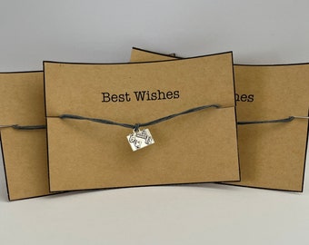 Regalo Pequeño Regalo Azul Gris Algodón Encerado Pulsera Doble Cordón Maleta Plata Charm Metal Viaje Tarjeta de Mis Mejores Deseos Unisex Niños y Adultos.