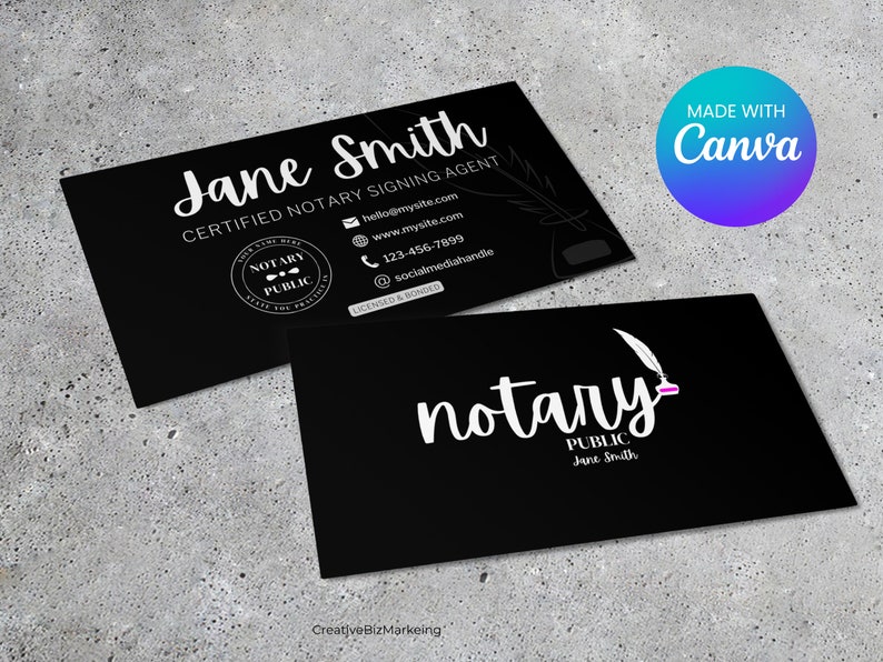 Notary Public Business Card Template Canva, Editable, INSTANT DIGITAL Notary Public Business Card Template Canva, Editable, INSTANT DIGITAL