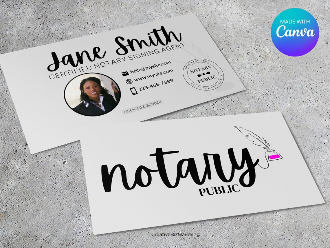 Notary Public Business Card Canva Editable Template, INSTANT DIGITAL Notary Public Business Card Canva Editable Template, INSTANT DIGITAL
