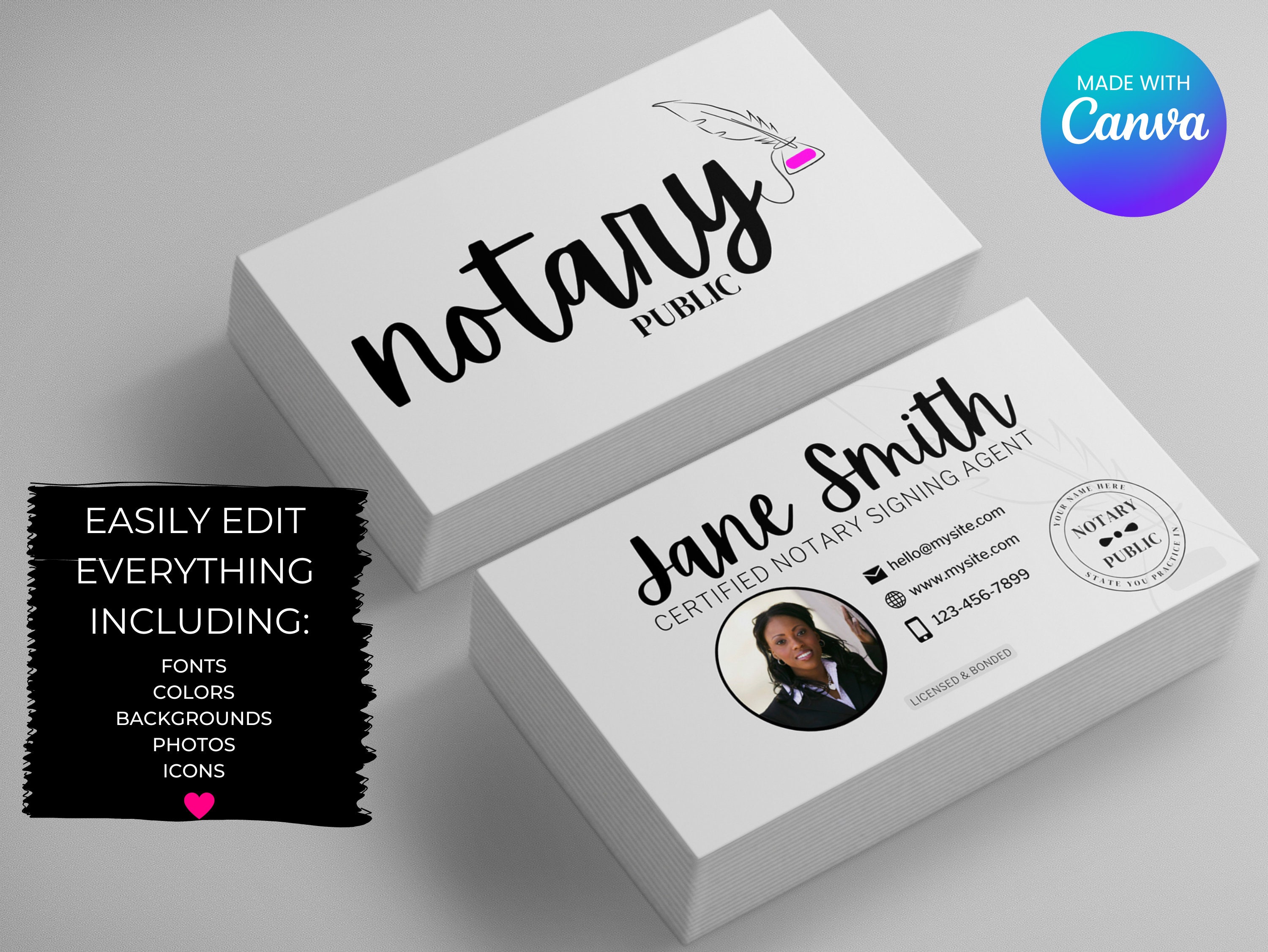 Notary Public Business Card Canva Editable Template, INSTANT DIGITAL Notary Public Business Card Canva Editable Template, INSTANT DIGITAL