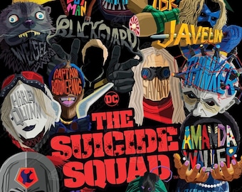 Pintura de diamante de El Escuadrón Suicida / Arte mural de DC Comics sellado y terminado / Decoración de superhéroes: Harley Quinn, King Shark y Peacemaker
