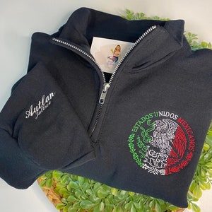 Quater Zip Sweatshirt, Sueter de Mexico, Embroidered Sweatshirt