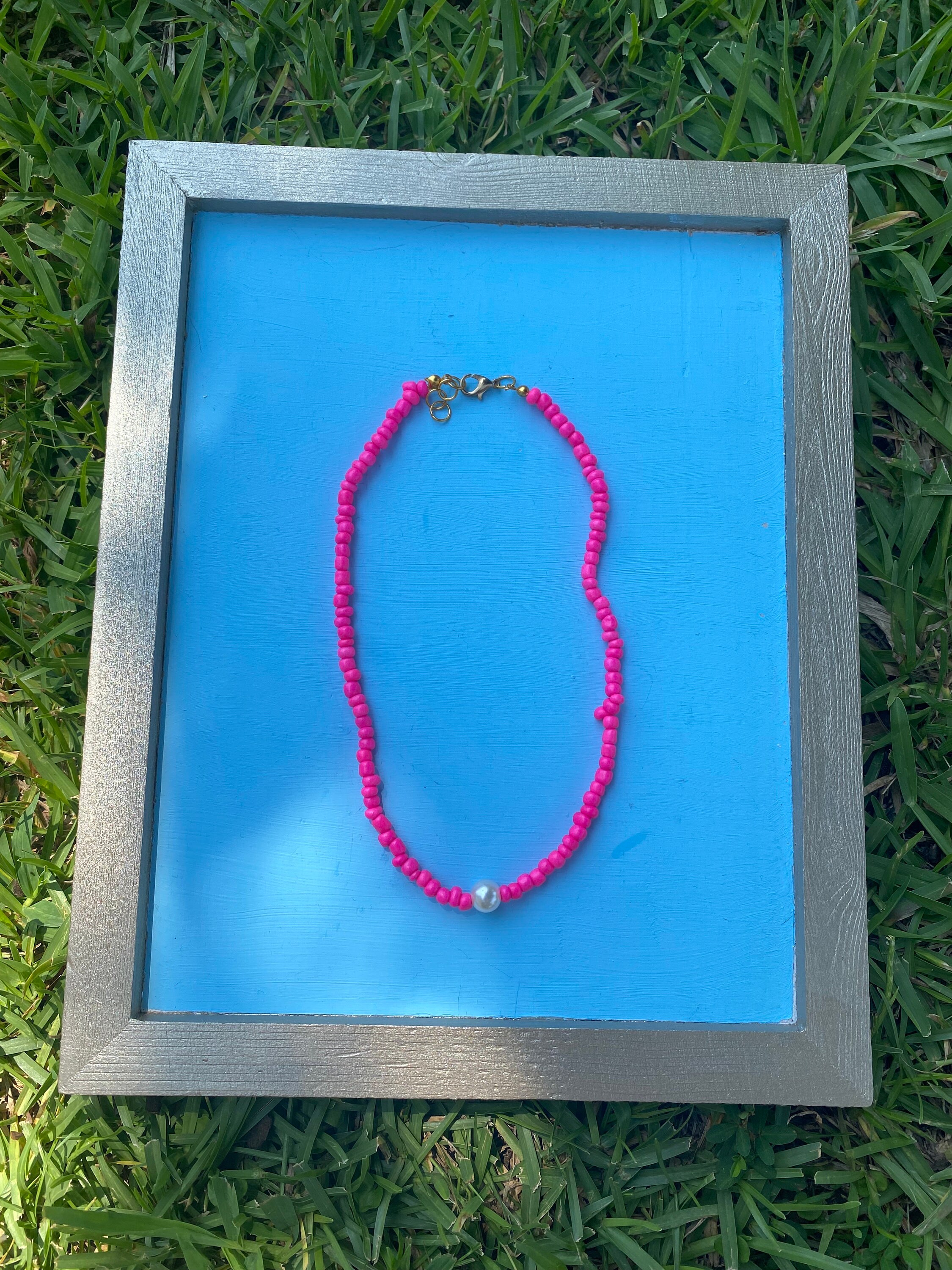Preppy Hot Pink Seed Bead Necklace Etsy