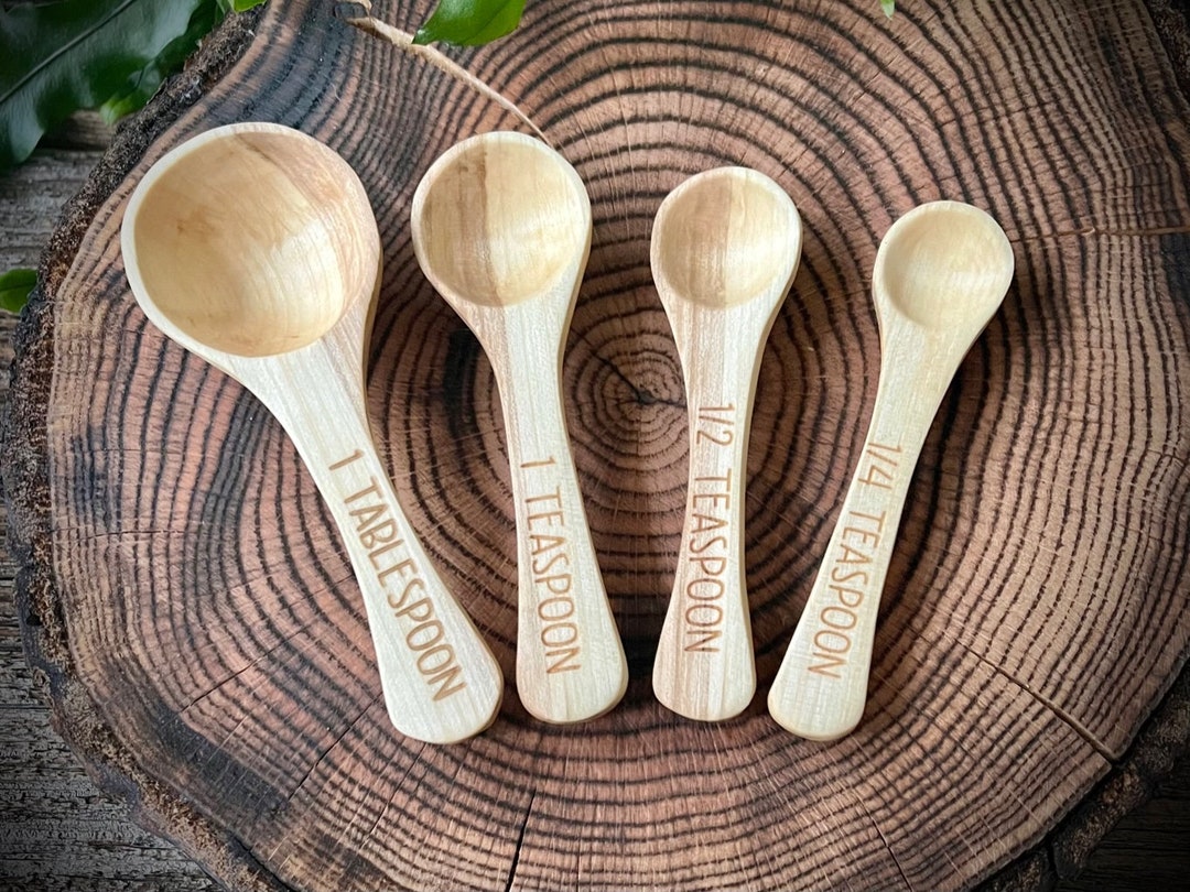 Hand Carved Wooden Measuring Spoon Set Maple Etsy